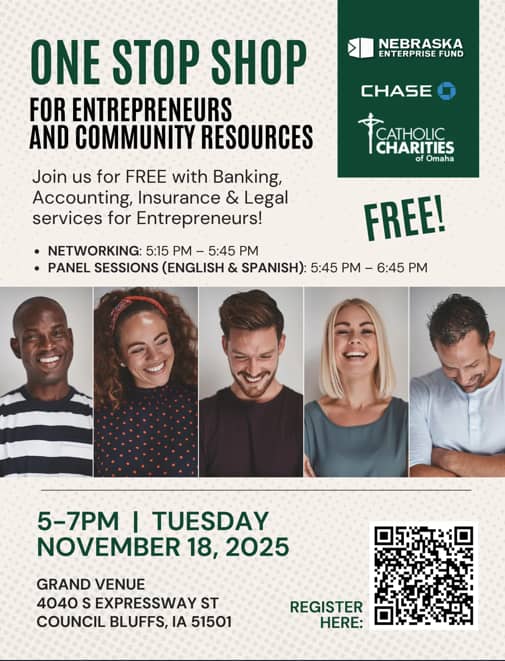 Flyer for Entrepreneurial Event held on November 18 in Council Bluffs at 7 pm. 