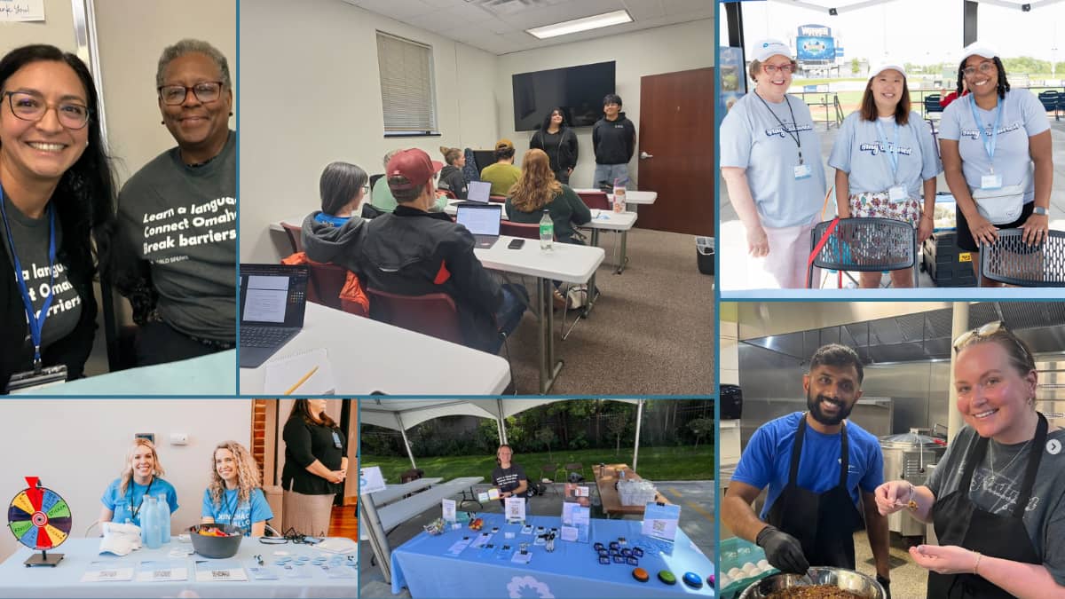 A collage featuring volunteers from World Speaks