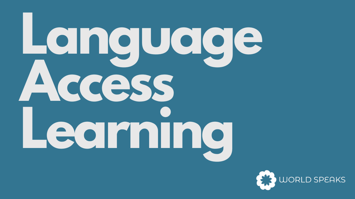 White lettering reads "Language Access Learning" on a blue background