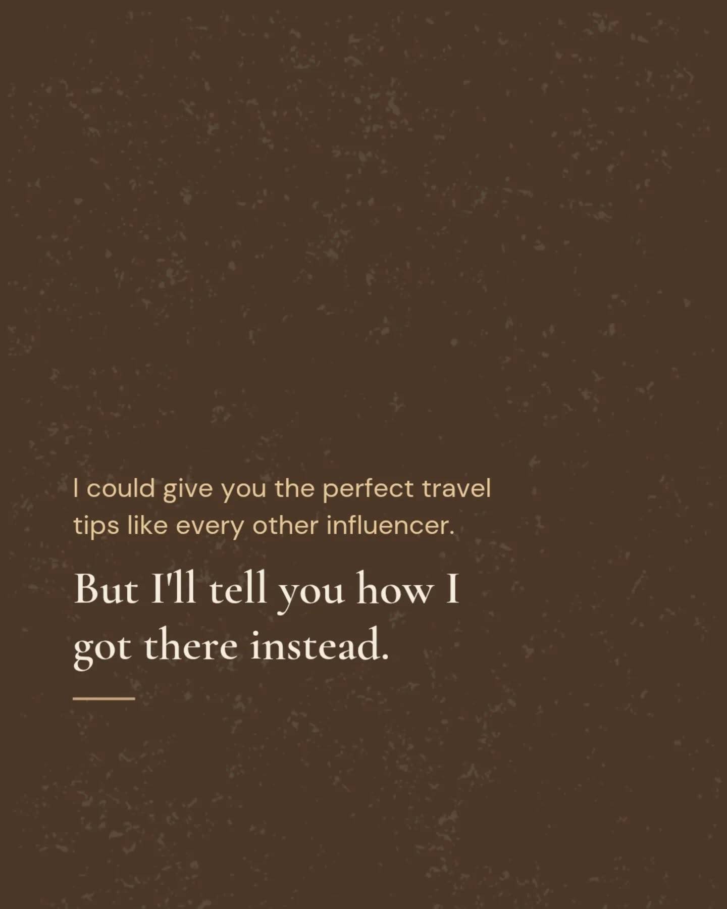 I spent most of my travel experiences planning every single detail till it seemed perfect. 

Where to sleep, what to see, how to get there, where to eat... I thought that was the best way to see a place. I became an expert on how to save money on flights and accommodation, how to find the best restaurants for quality/price, identify non touristic things to see or experience in any city, even the busy ones, learned everything about shoulder seasons and why they're the best to travel.

I can show you all of it, and I would as part of my coaching offer.

But I can also show you this other part no influencer talks about when they show you the 5 best places to visit in Thailand in August. 

Which is what to do during a trip that will actually make a difference for you.

Something lasting longer than the trip itself and some pictures for Instagram, if you're willing to put the work in during the trip and once you're back.

Going with intentions, surrendering to what comes without trying to control every second, being open to meeting people and learning about different cultures, investing time in learning something relevant for you... all these things are what's going to make the real difference in your trip, if you let it.

And if you want help both with identifying the best destination for you, planning the trip, and understanding how to make it intentional, then DM me and I'd be happy to help 😊 

#fedeinflow #transformationaltravel #intentionaltravel #travelcoach #gapyear