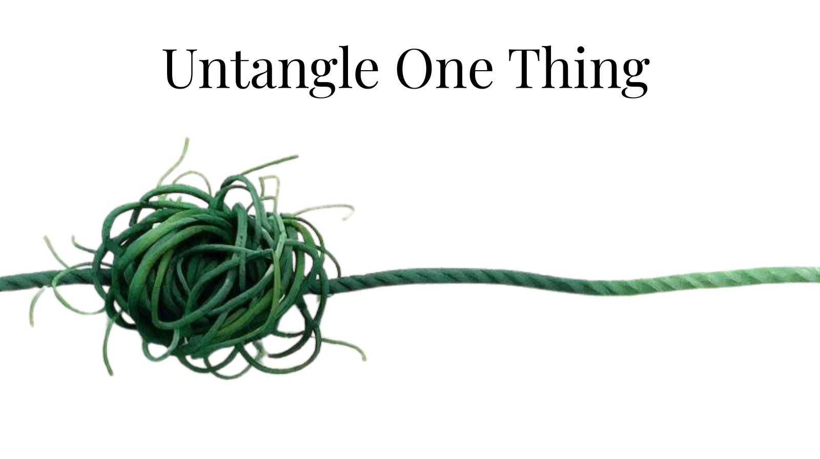 tangled, frayed knot in a soft watercolor green rope that straightens out as it flows to the right.