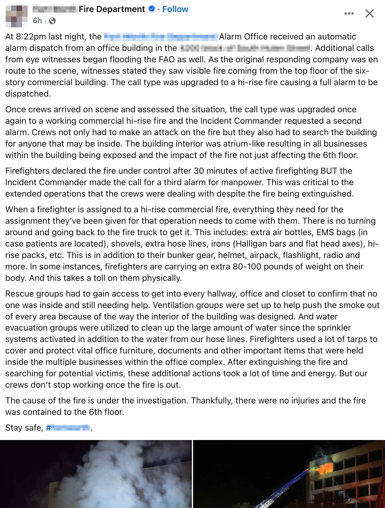 Screenshot of a social media post with text and photos of the incident scene. Full text of the social media post follows in the newsletter.