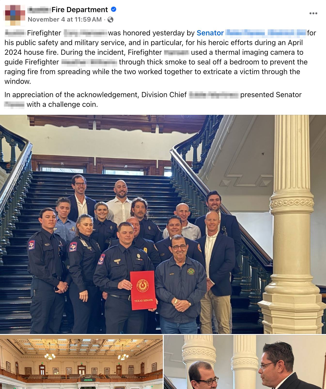 Screenshot of a social media post with text and photos of a meeting with the senator. Full text of the social media post follows in the newsletter.