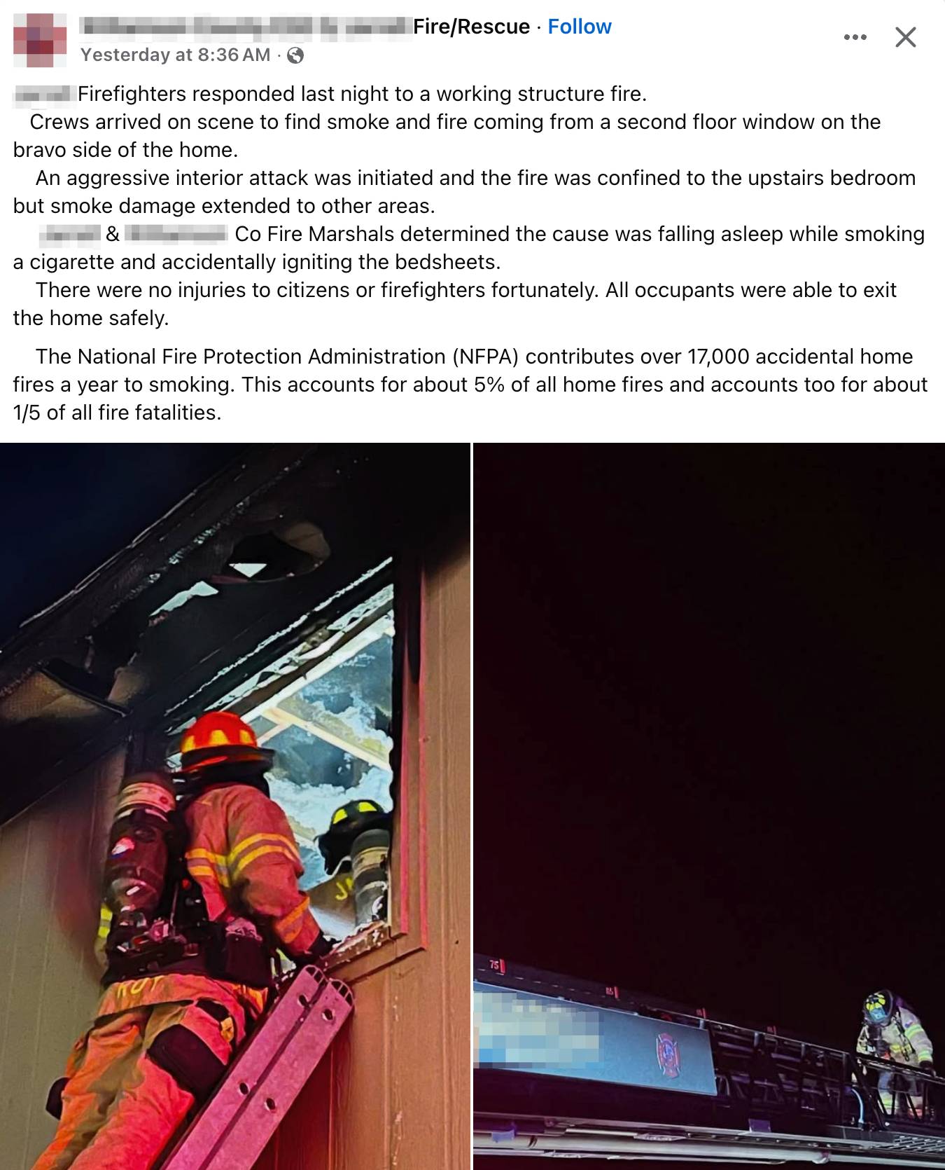 Screenshot of a social media post with text and photos of the incident scene. Full text of the social media post follows in the newsletter.