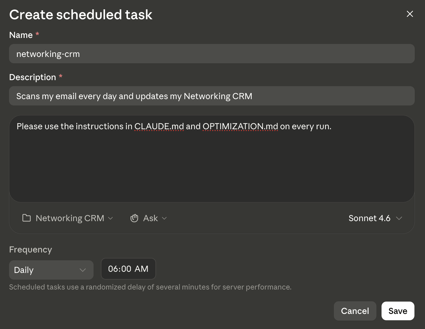 Scheduled Task Setup For This Networking Claude Cowork Workflow