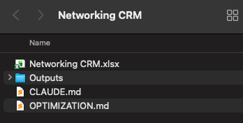 Image Depicting The Desktop Folder Setup For A Claude Cowork Workflow That Tracks Networking