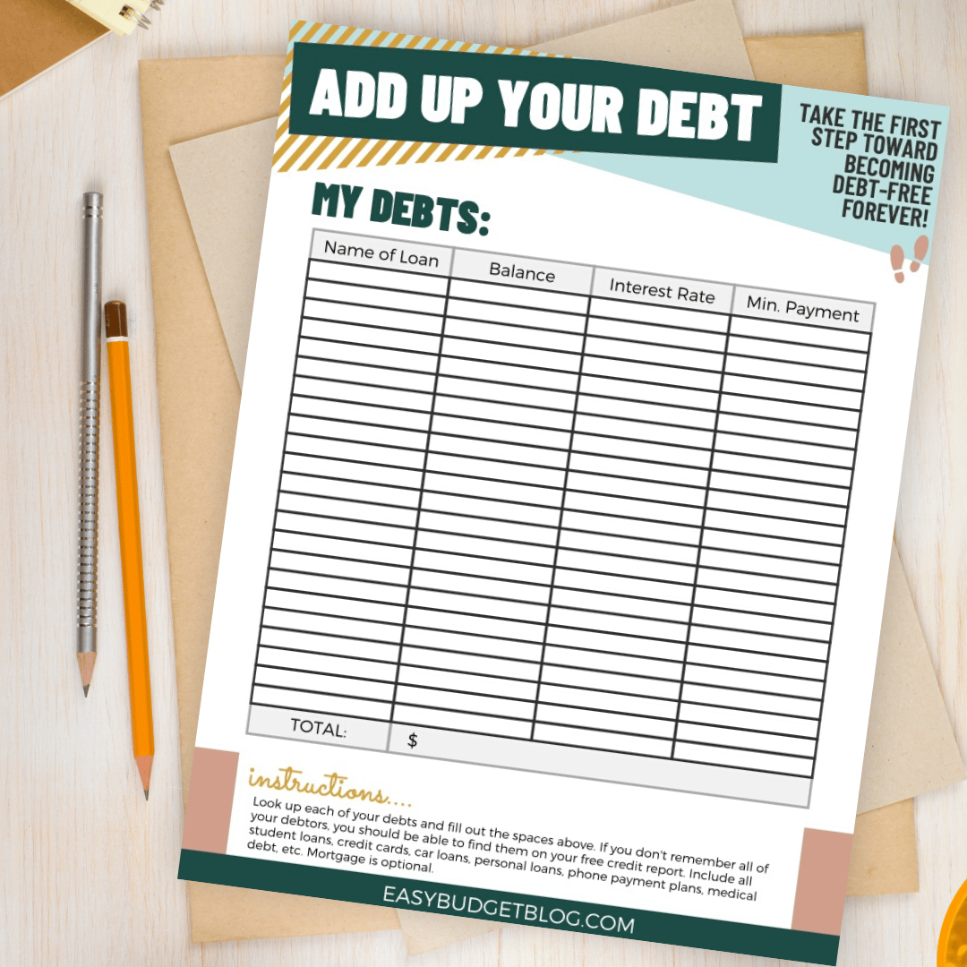 Add Up Your Debt Printable