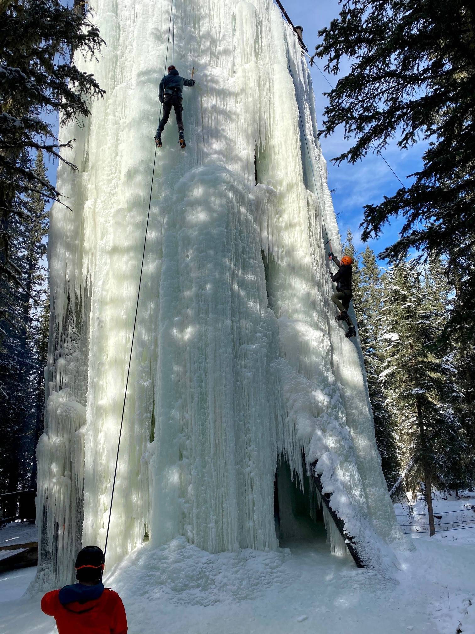 Ice climbing at Frontier Lodge, Nordegg, AB