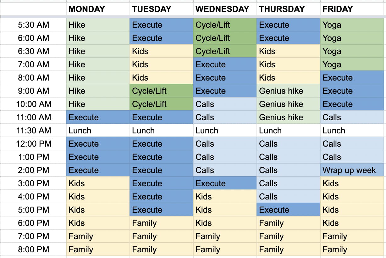 Google Sheet with color-code schedule