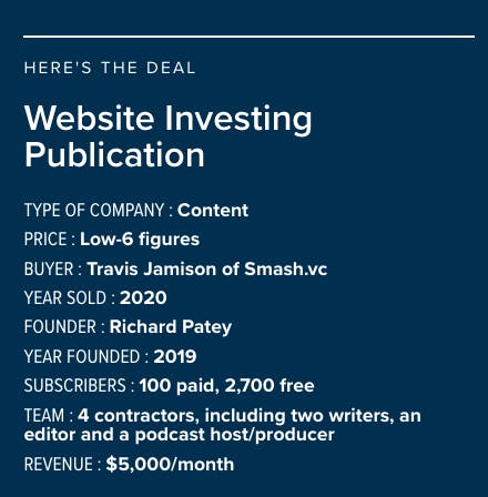Here's the deal on Website Investing Publicationn