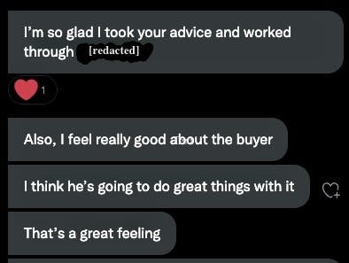 Tweet says, I'm so glad I took your advice... and I feel really good about the buyer