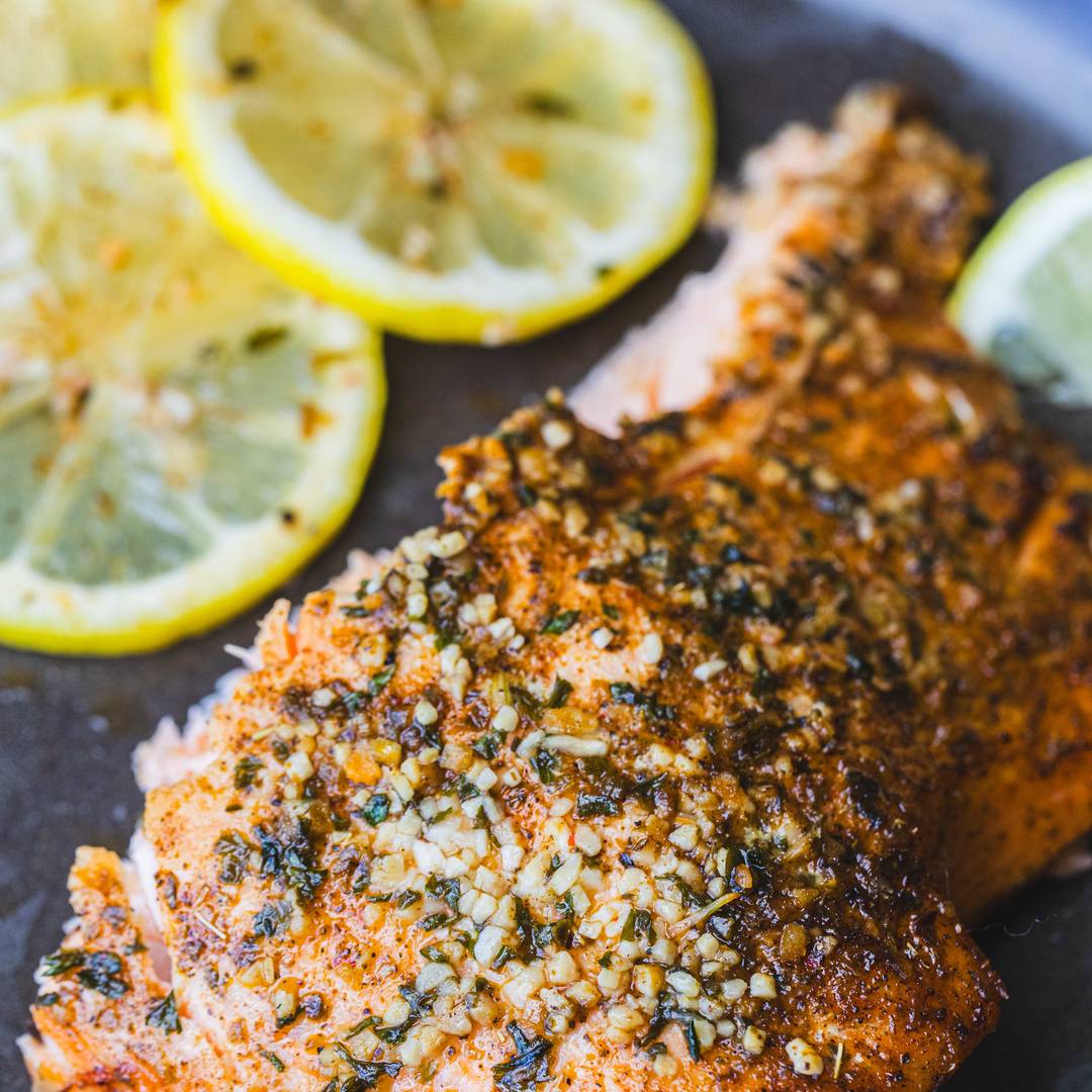 lemon garlic salmon is served on a plate