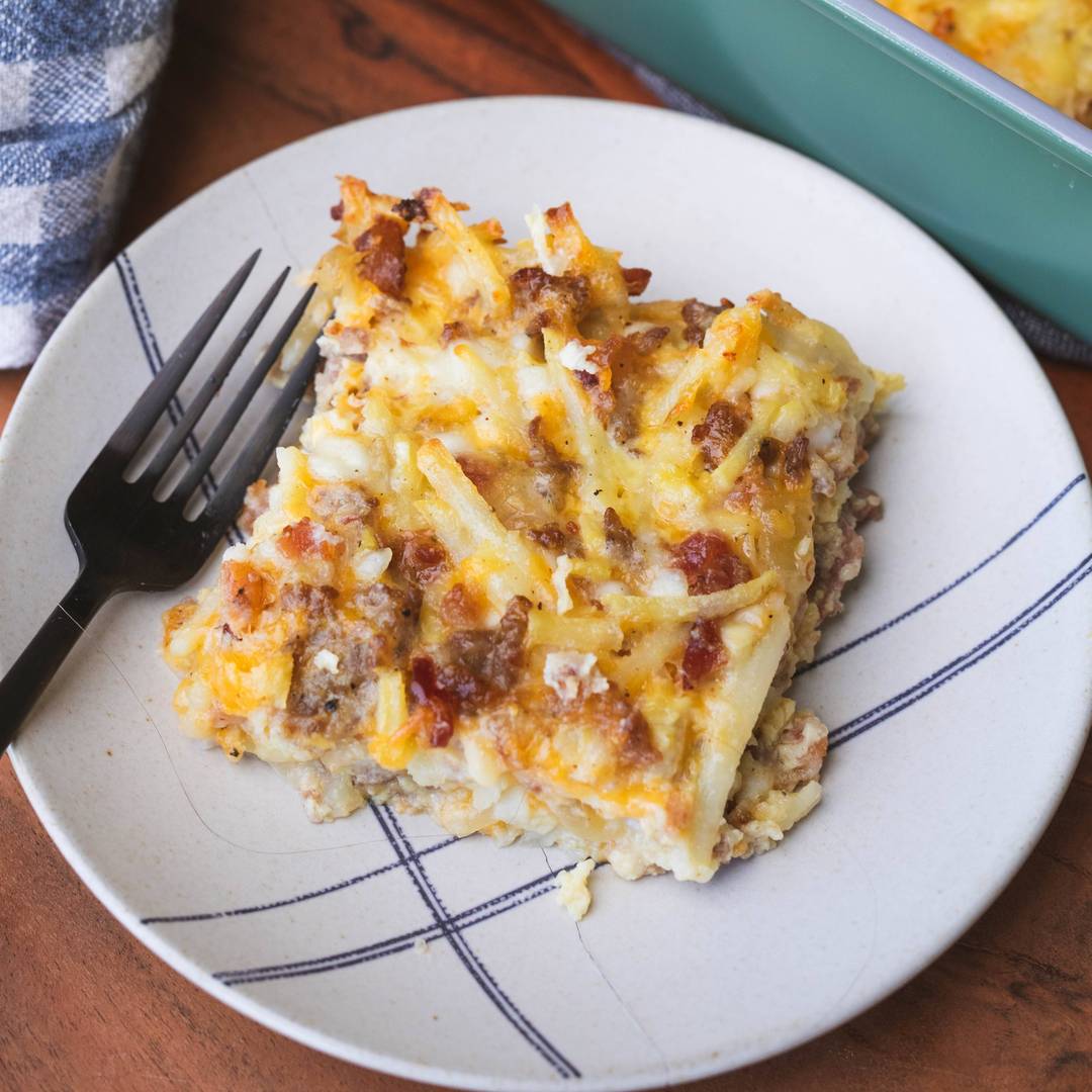 serving of amish breakfast casserole on a plate