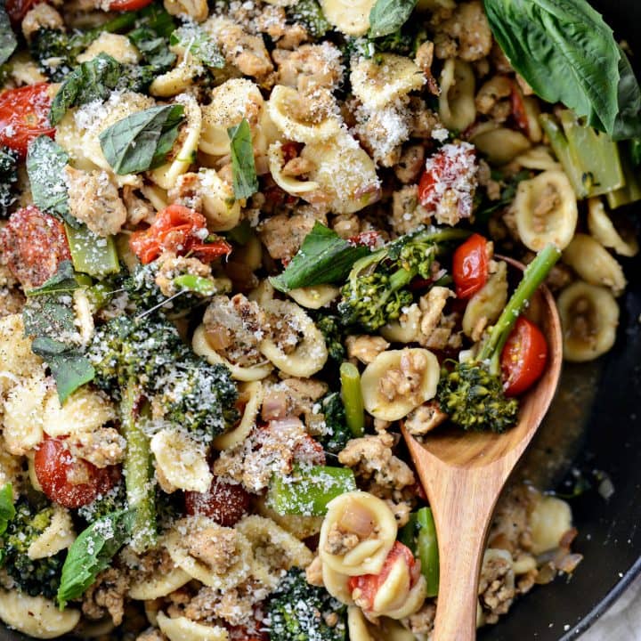 One Pan Lemony Orecchiette with Sausage and Broccolini