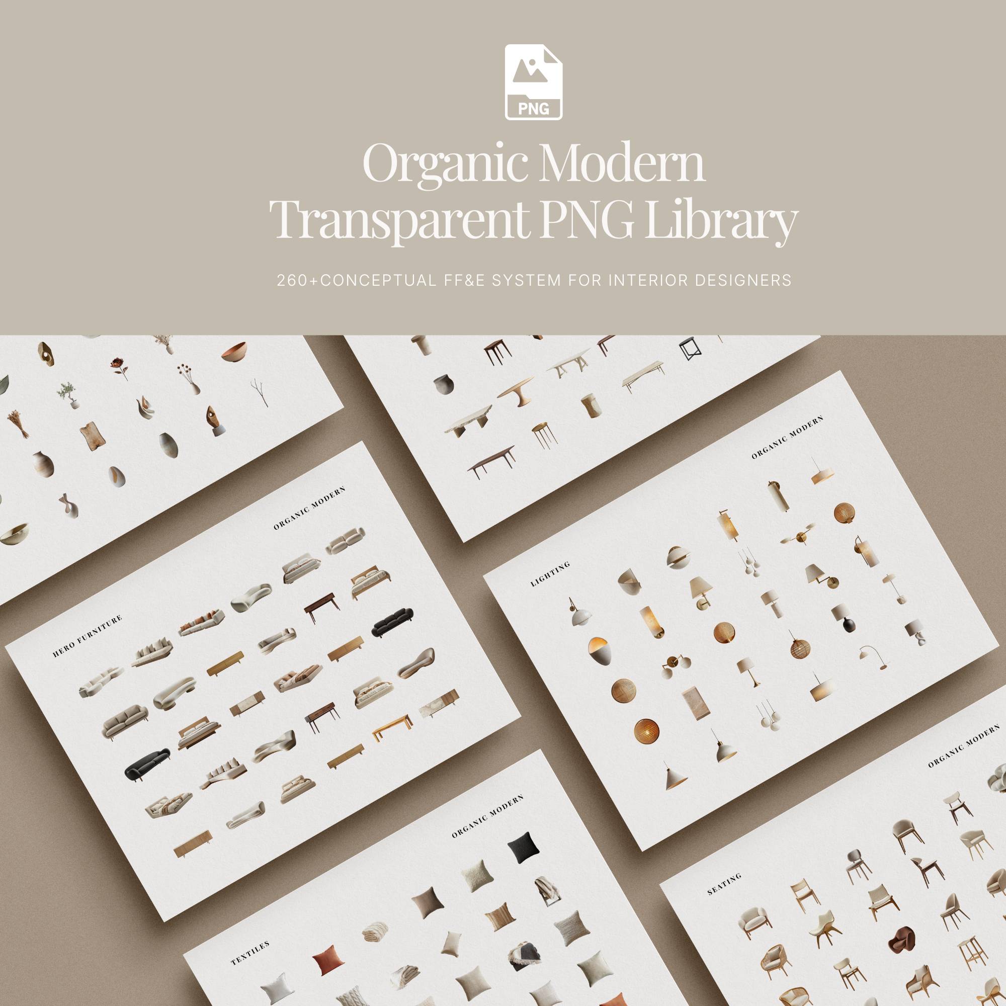 Organic Modern Furniture Clipart Bundle | 260 Transparent PNG, Canva & Photoshop