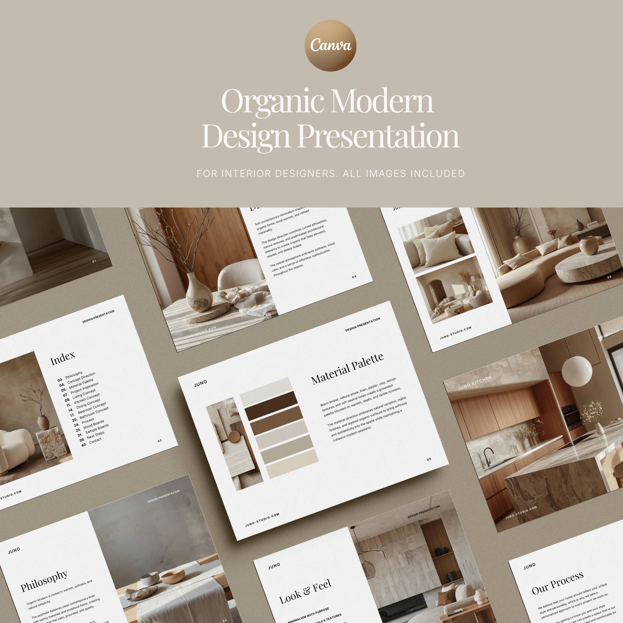 Organic Modern Canva Template | Interior Designer Presentation Deck (37 Slides)