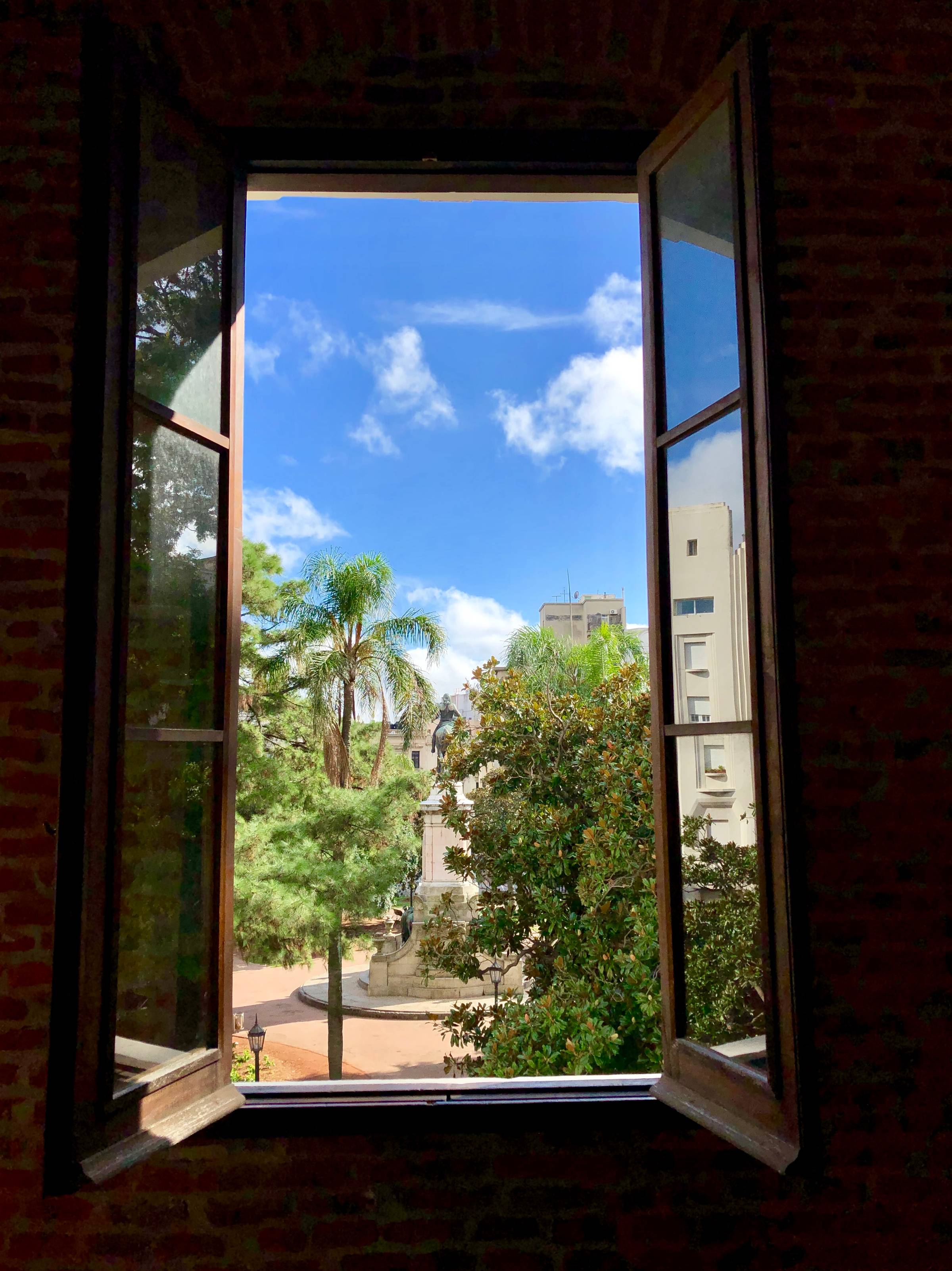 Window to Plaza Zabala, Montevideo's historical center first square