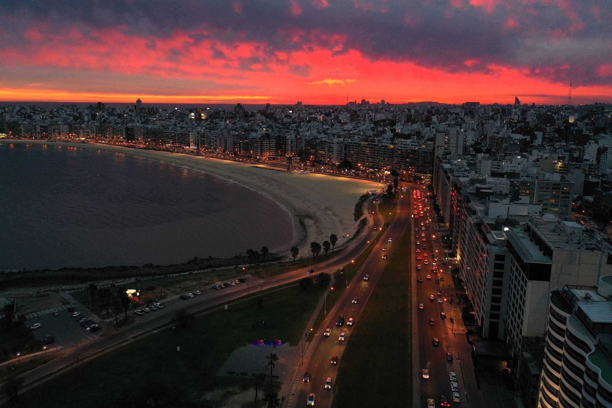 Montevideo at sunset time