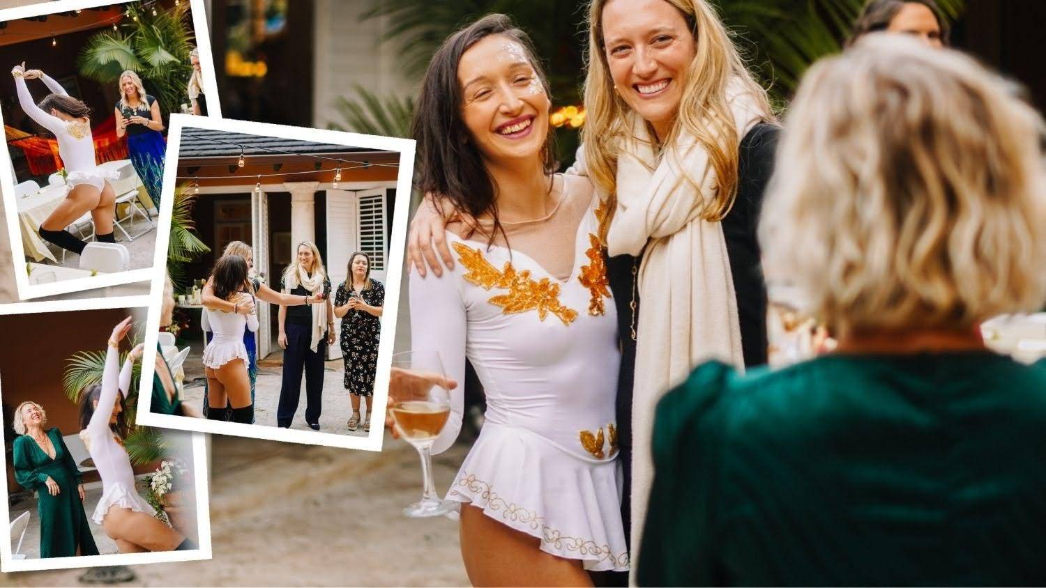 Collage of joyful moments from a Tarzan Kay community event, featuring attendees celebrating together as a performer in a white costume dances and guests connect during an outdoor gathering.