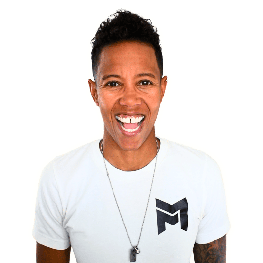 white background, smiling Black woman in the foreground who is Dr. Shante Cofield