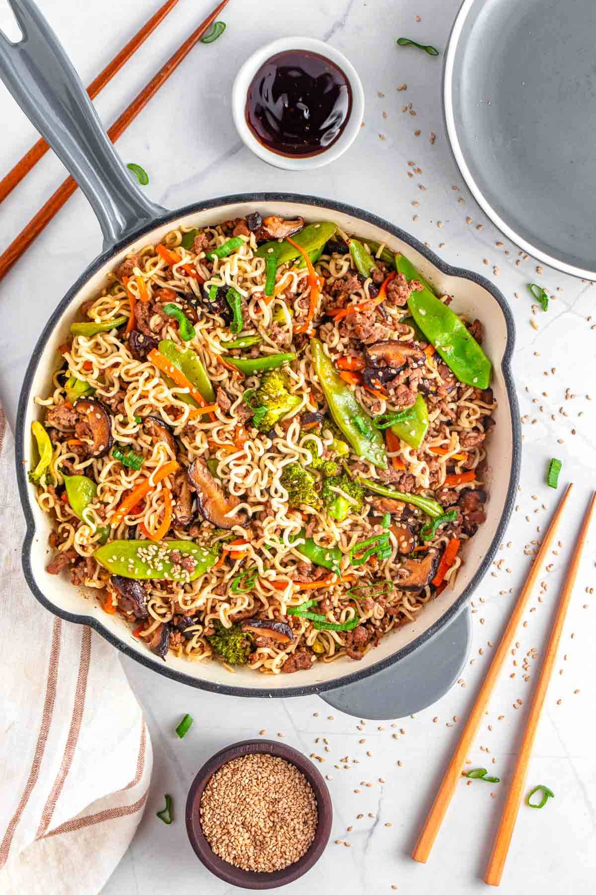 Ground beef stir fry.