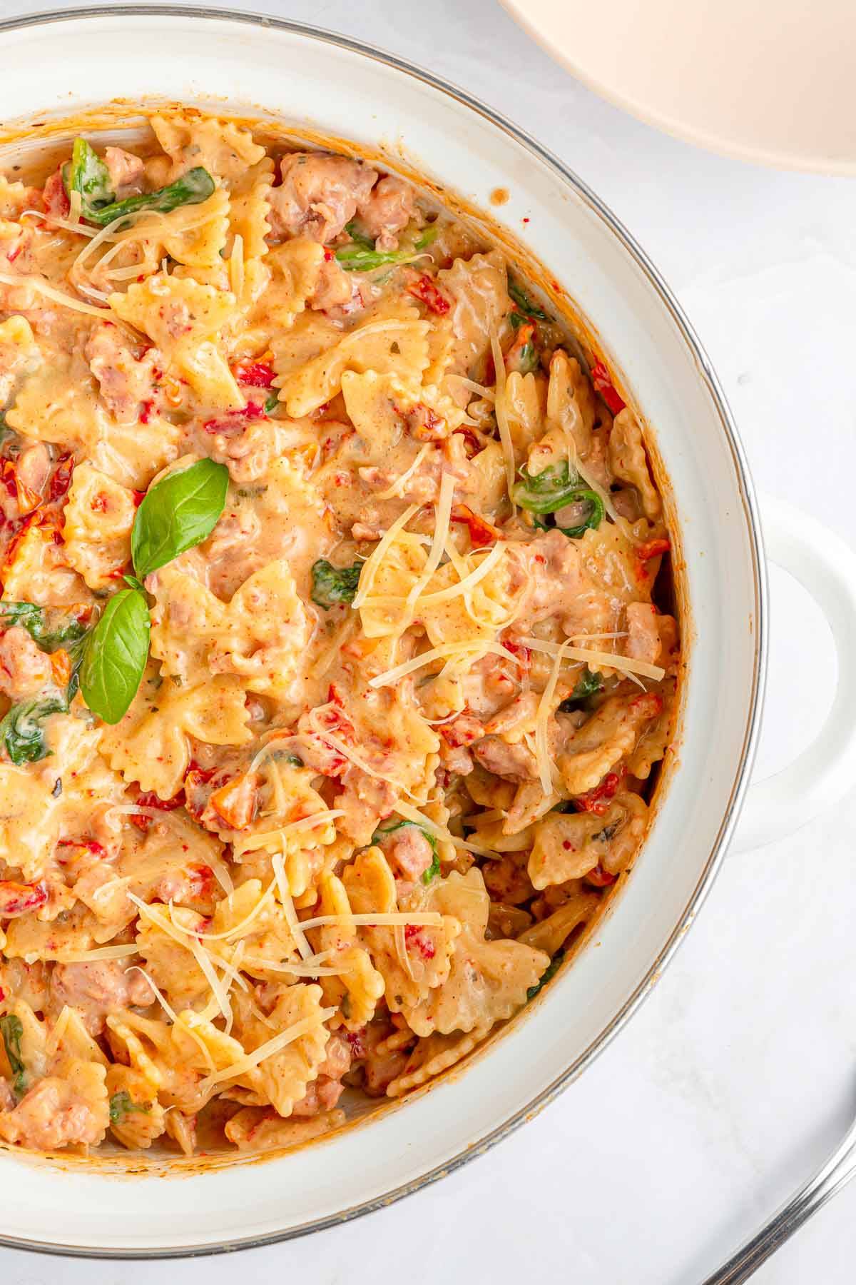 Creamy sausage pasta.