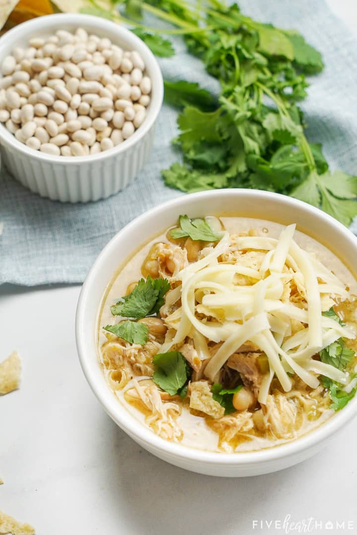 Slow cooker white bean chicken chili.