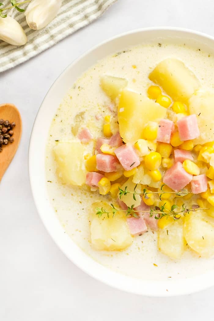 Potato Corn Chowder with Ham.