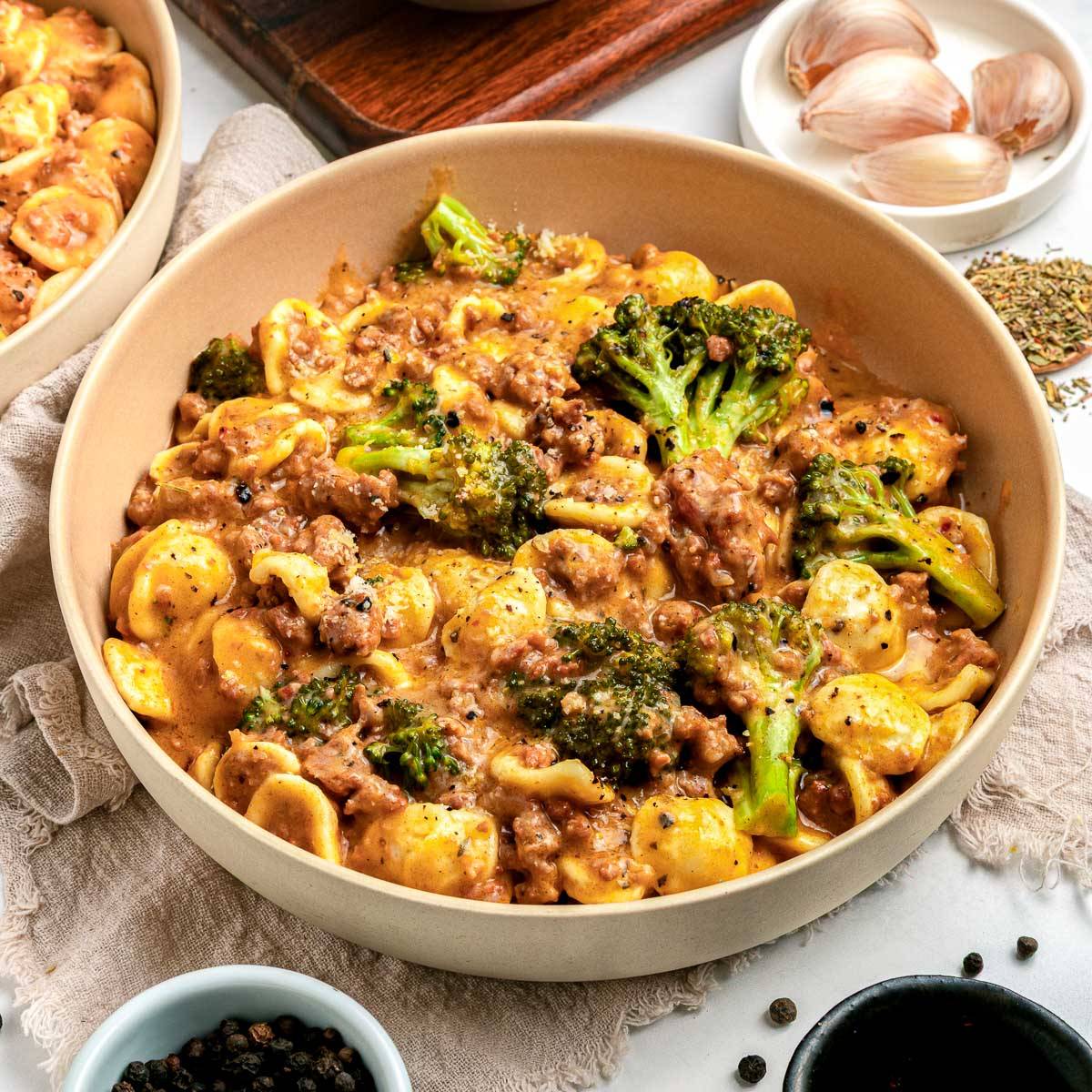 Orecchiette with sausage and broccoli.