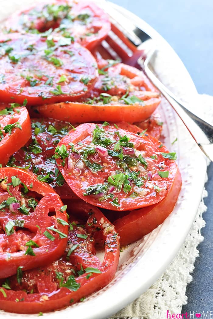 Marinated tomatoes.