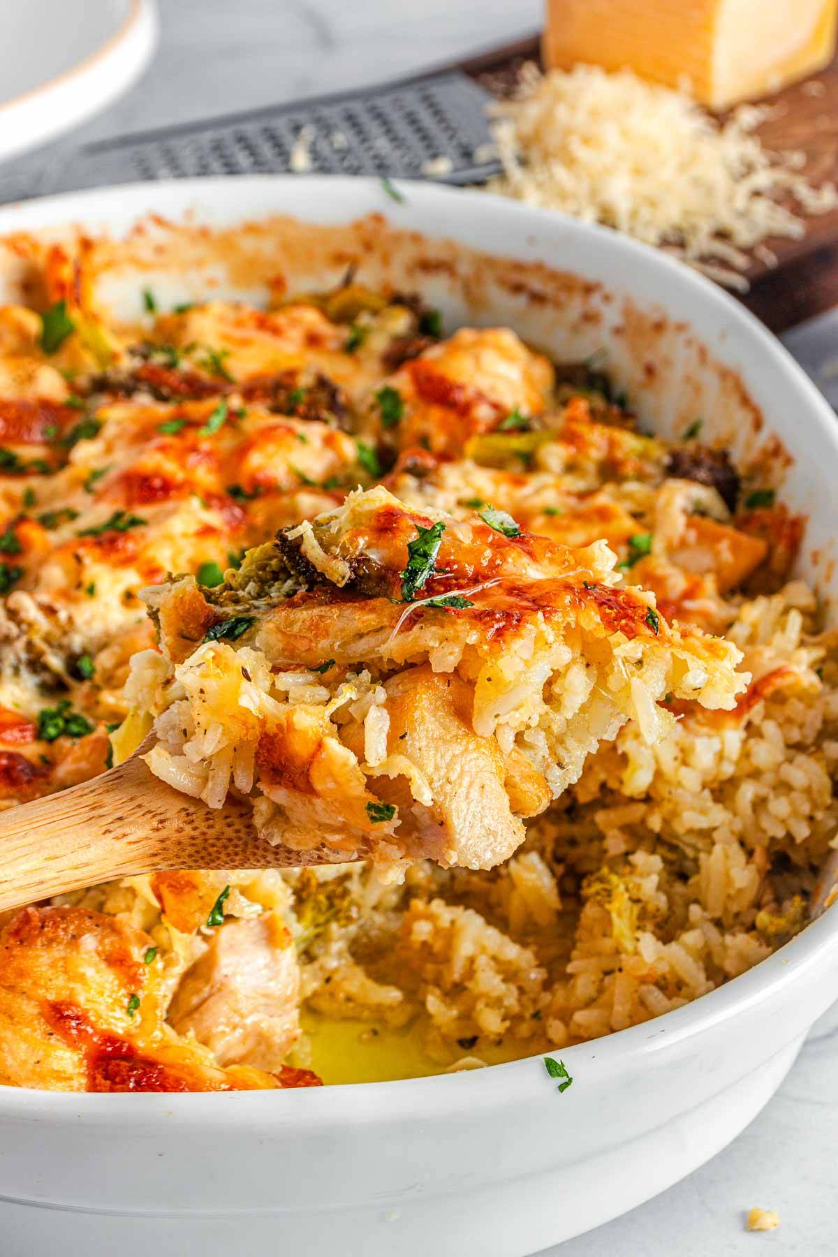 Cheesy chicken and rice casserole.