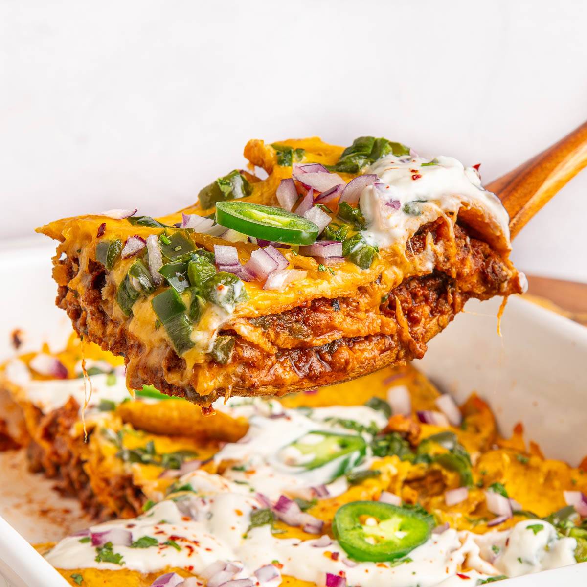 Beef enchilada bake.