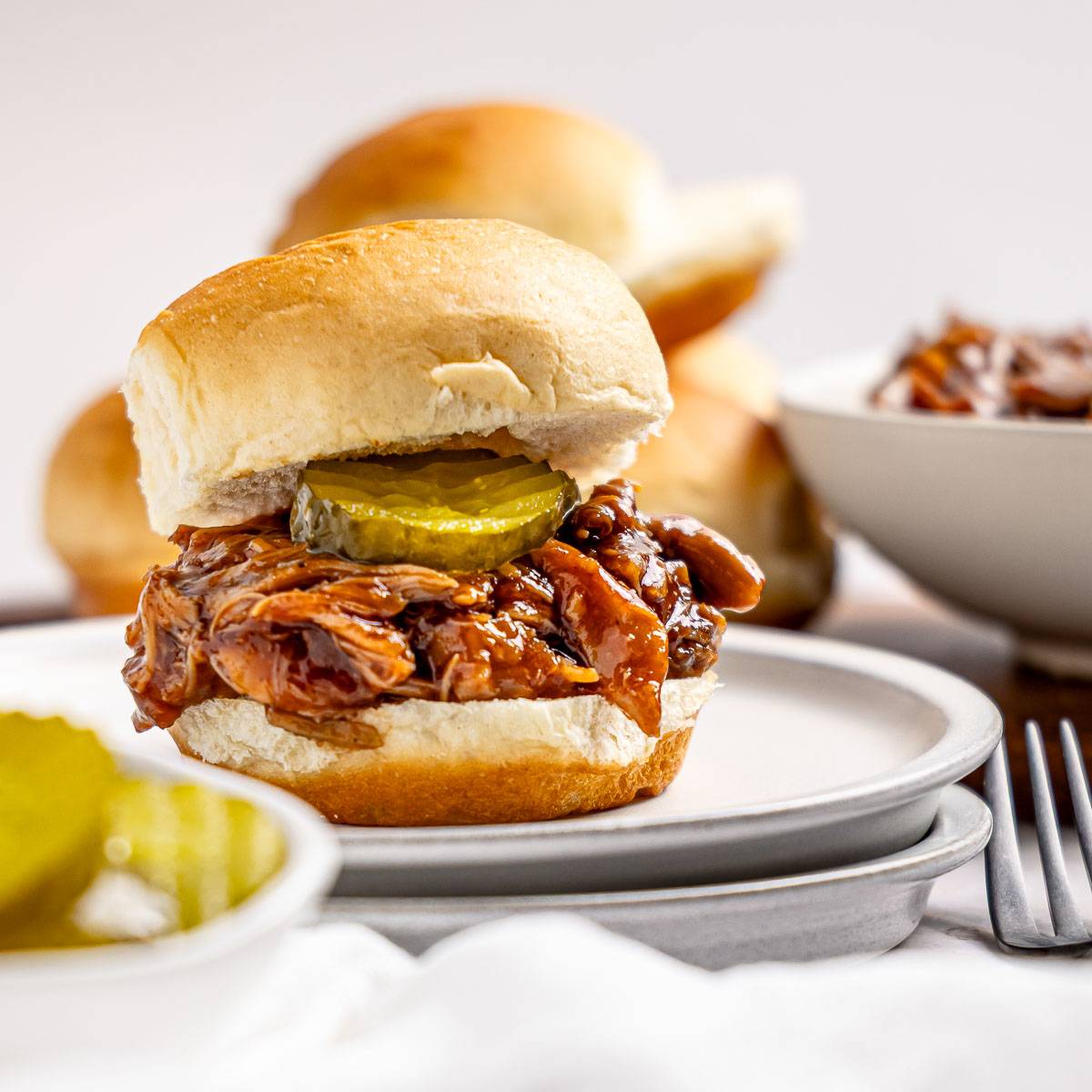 Slow cooker BBQ chicken sandwich.