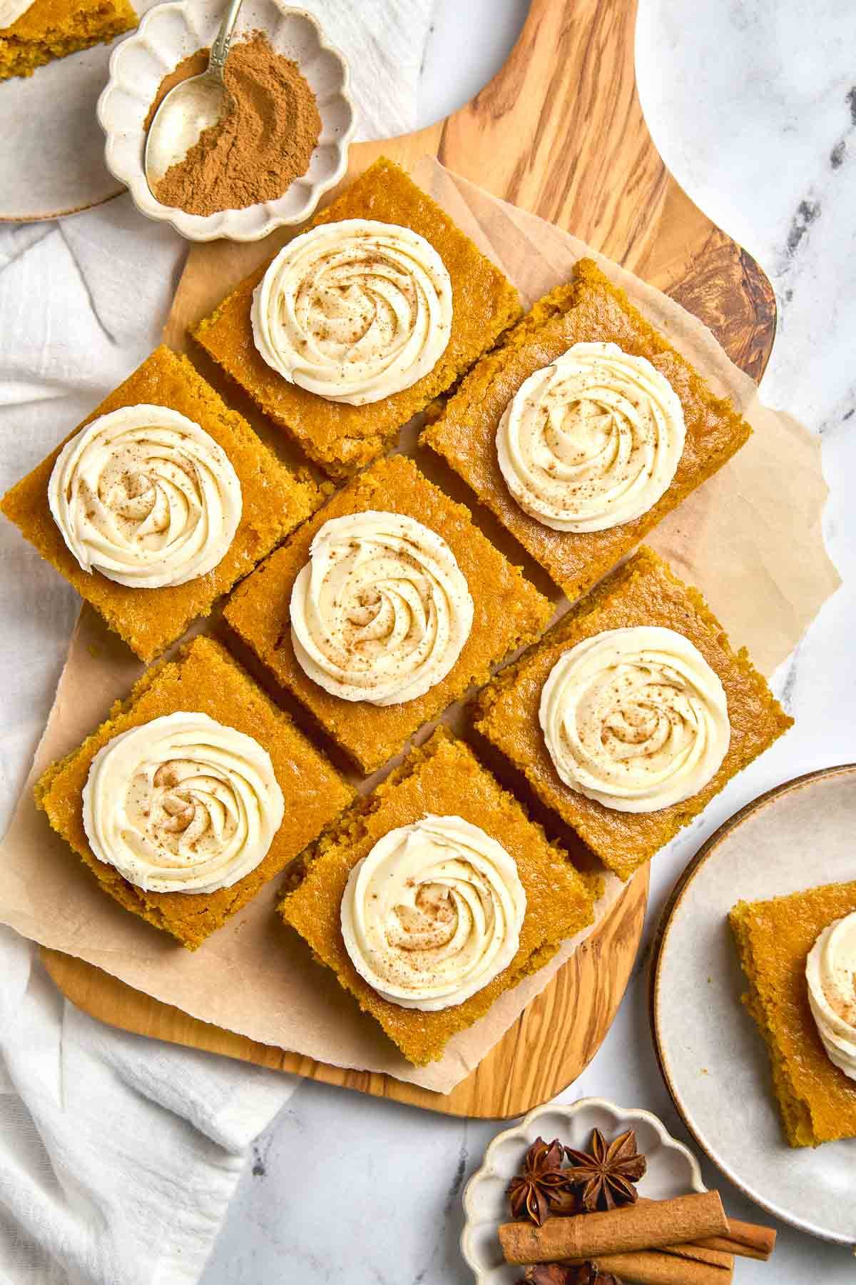 Pumpkin bars with cream cheese frosting.