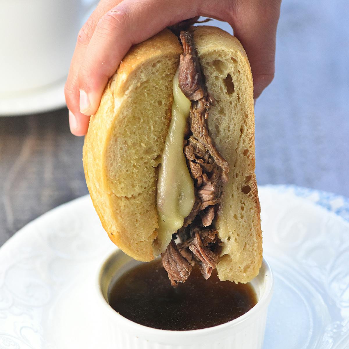 Slow Cooker French Dip Sandwich.