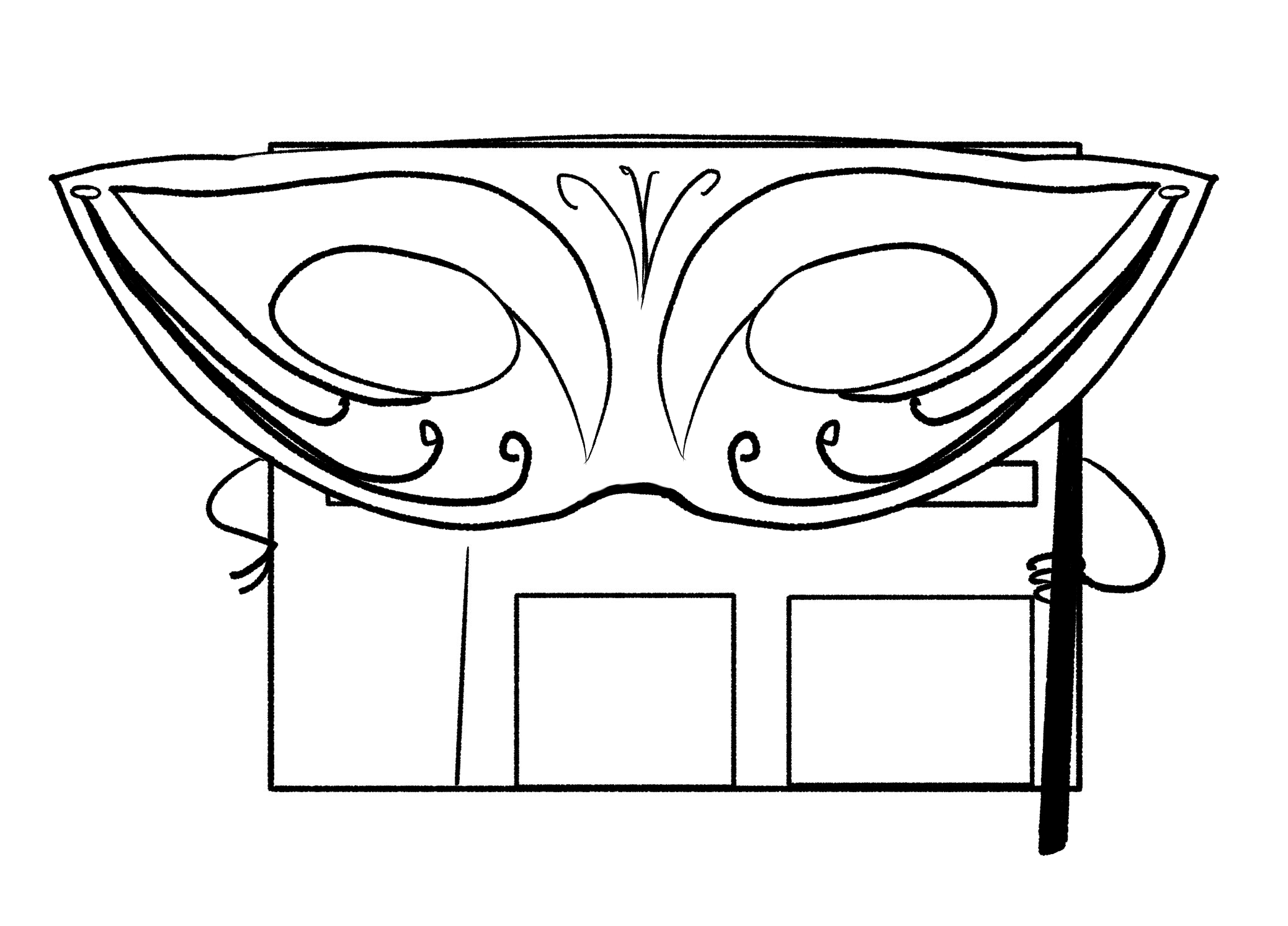 A cartoon of a website holding up a masquerade mask.
