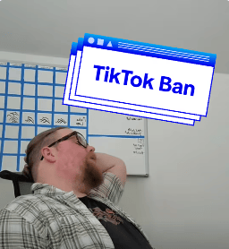 exasperated white man in a chair with image text "TikTok Ban"