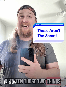 white guy holding phone looking in mirror with title "these aren't the same!"