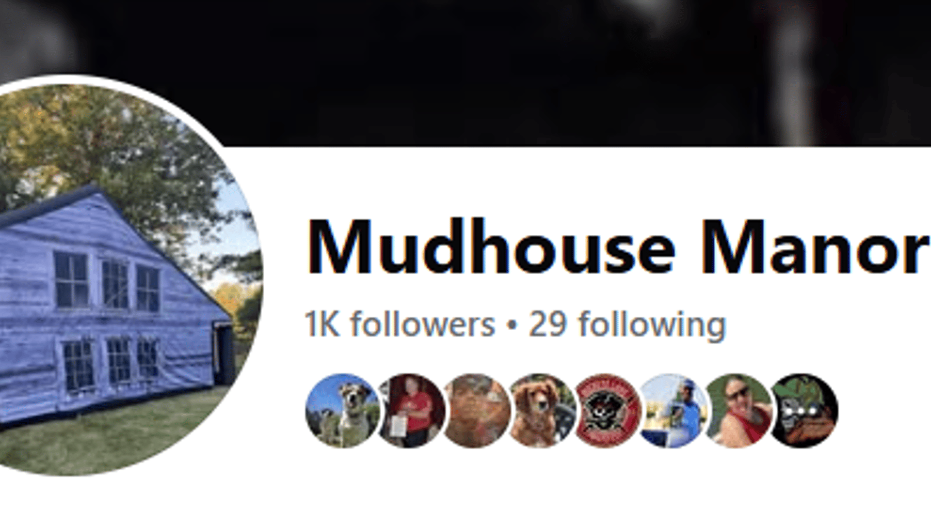 Screenshot of mudhouse manor on facebook showing 1k followers