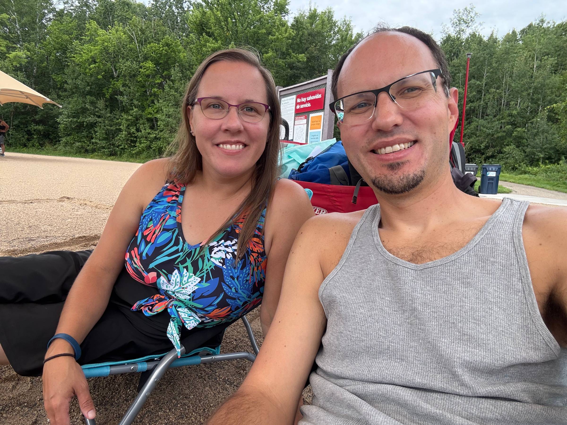 Us at the beach with the kids on our anniversary.