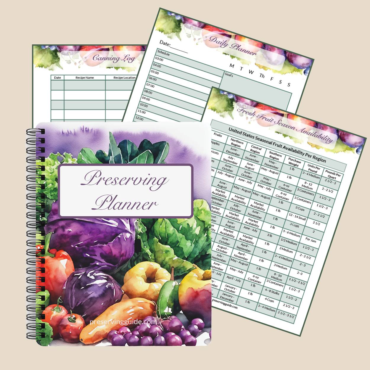 Sample pages from the Preserving Guide Preserving Planner.
