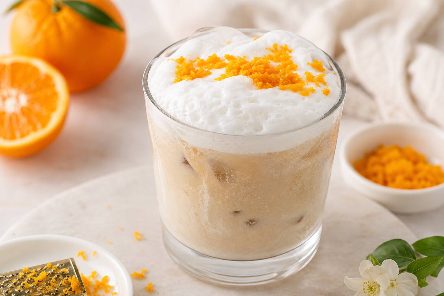 Mandarin Orange Cream Cold Foam over iced coffee