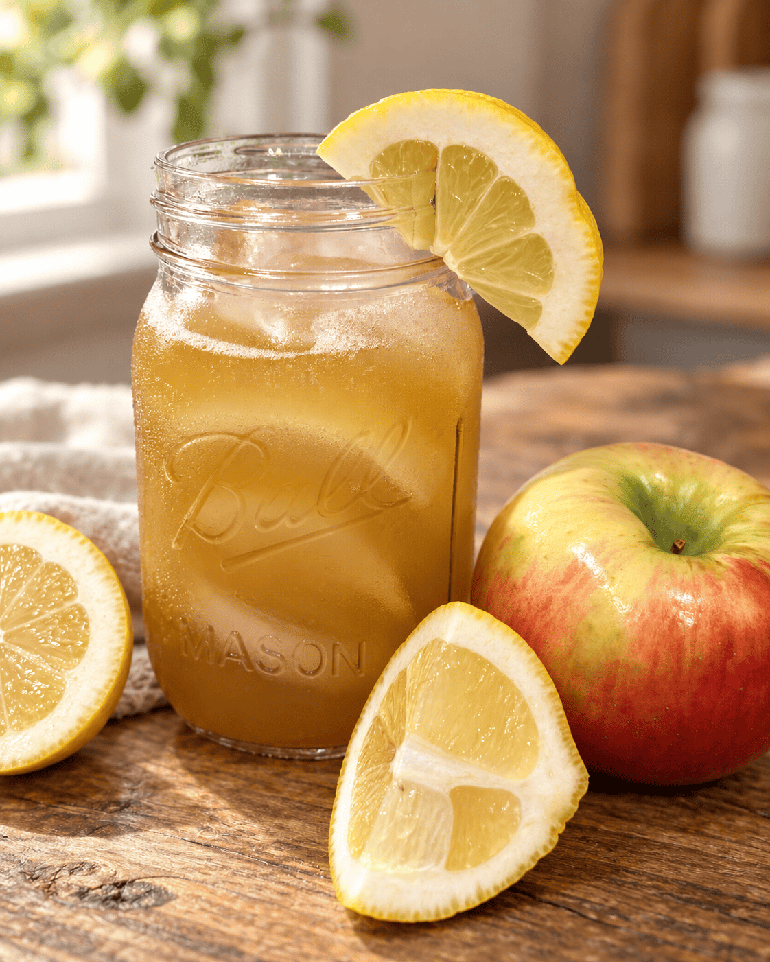 Maple Apple Cider Lemonade recipe made in a mason jar