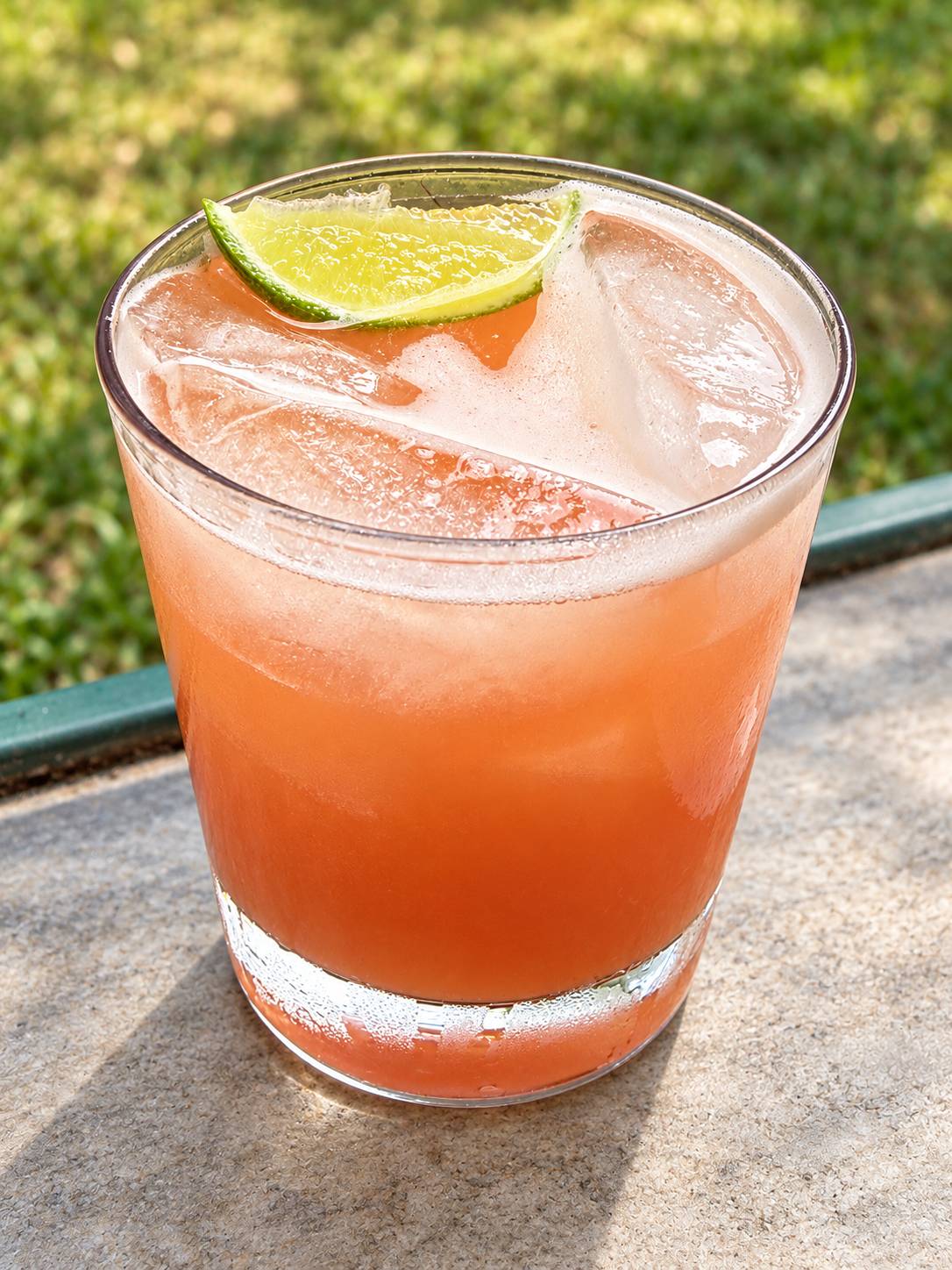 Easy guava rum punch recipe in a glass with ice