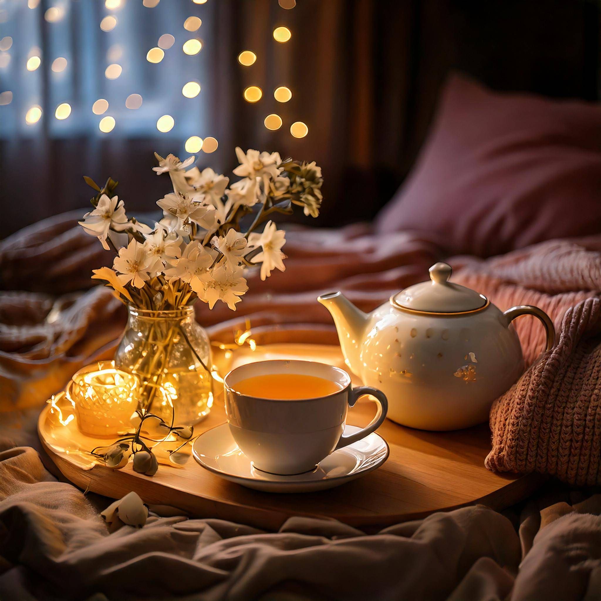 A cozy nighttime routine with tea
