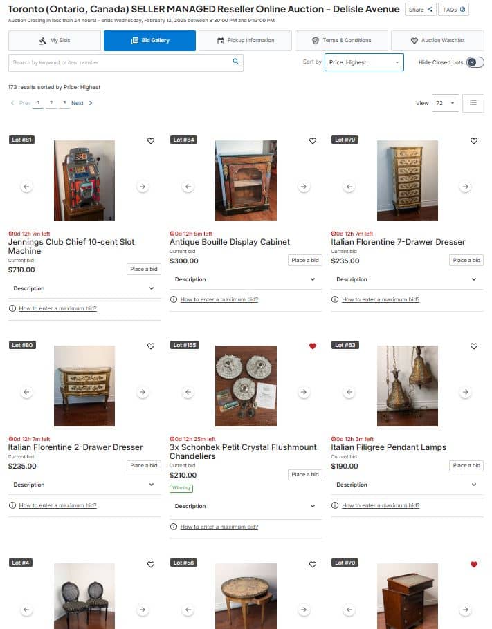 Current Maxsold Auction Prices on Closing Day