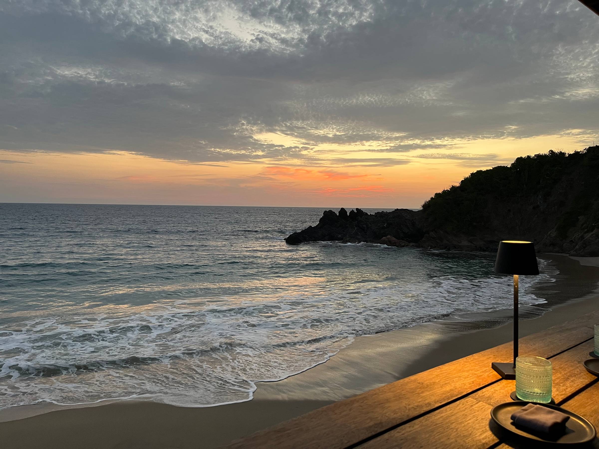 Four Seasons Tamarindo Mexico beachfront restaurant at sunset