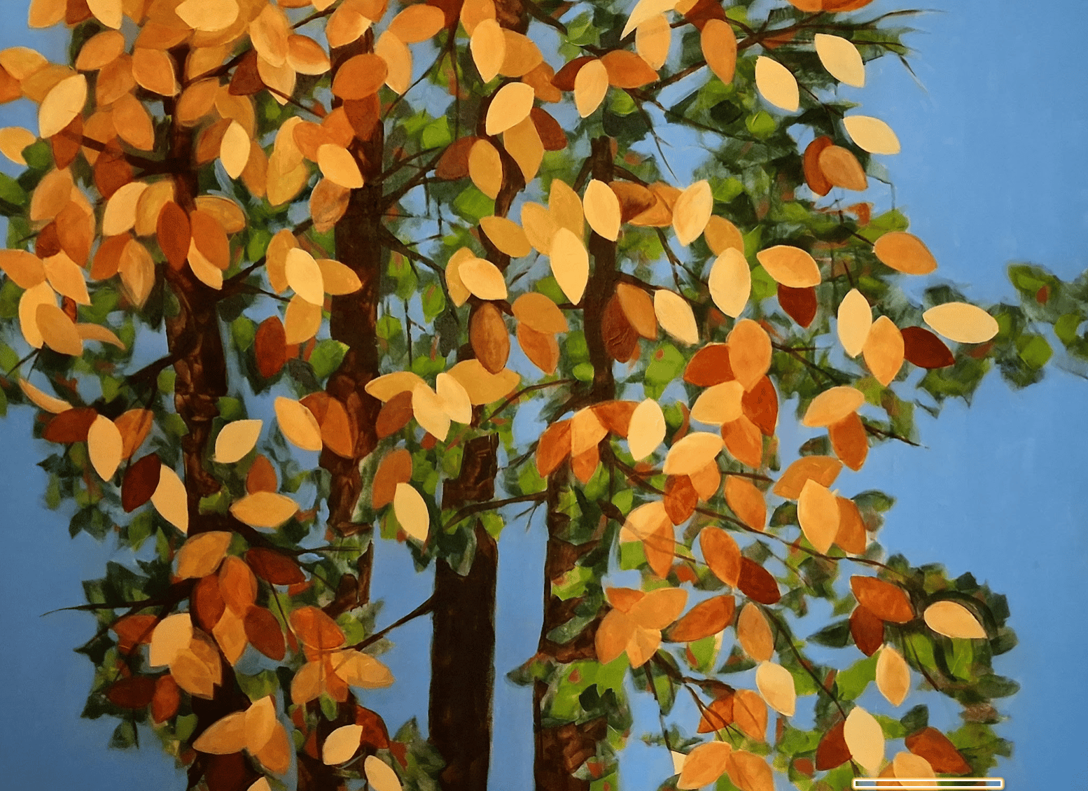Autumn leaves on blue background