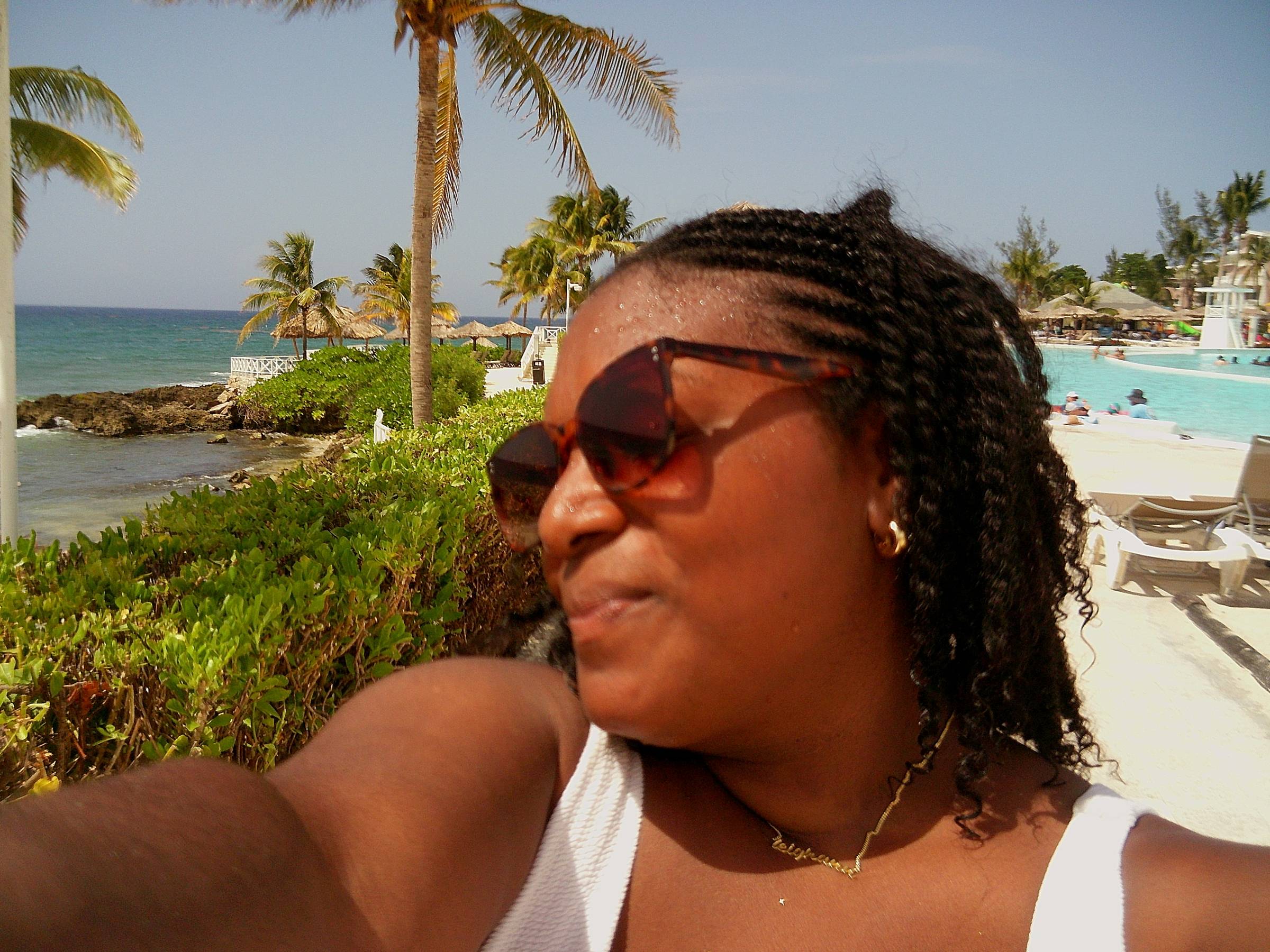 Leighann, a selfie of her in Montego Bay, Jamaica.