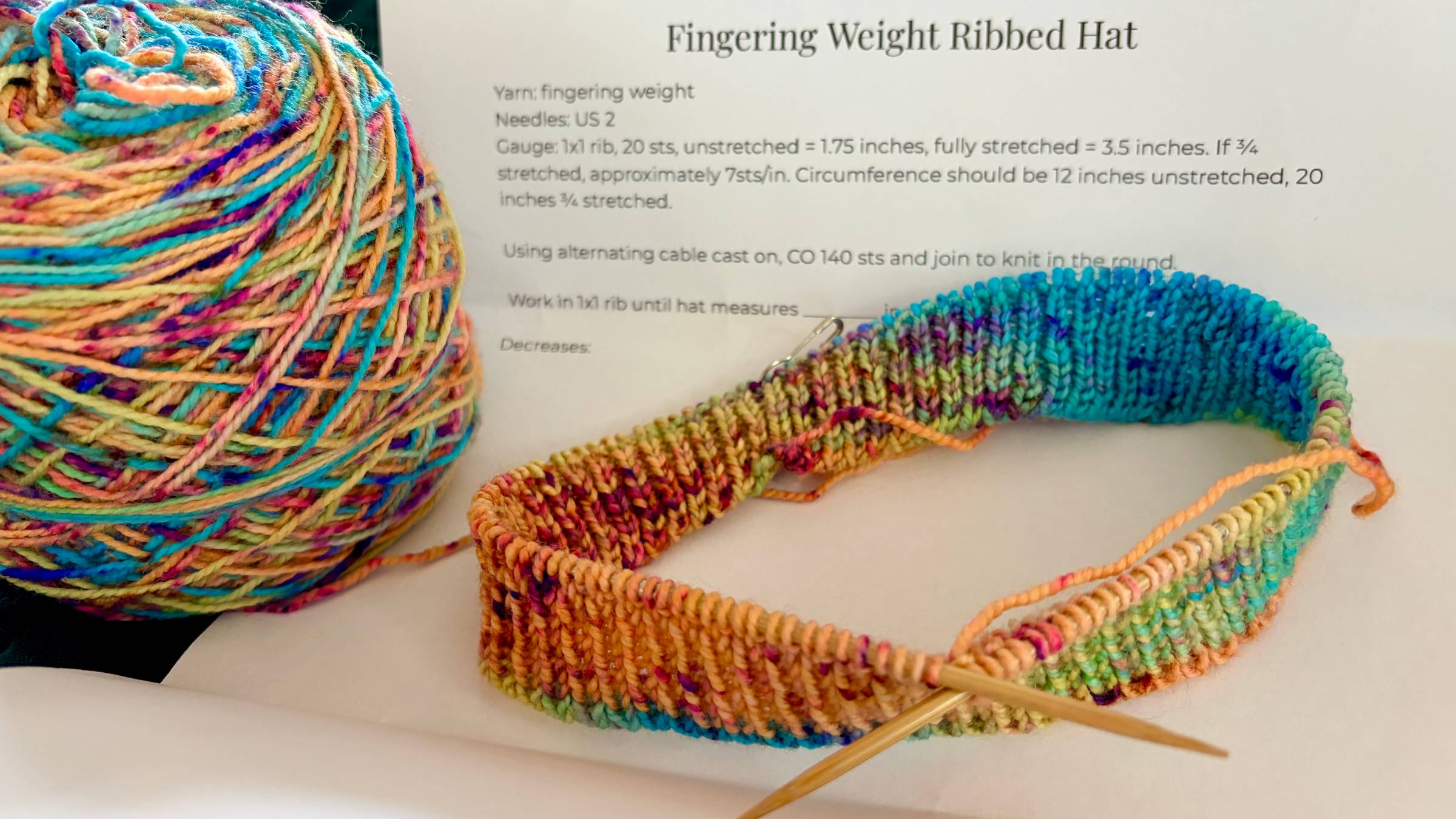 Hat knitting project on the needles